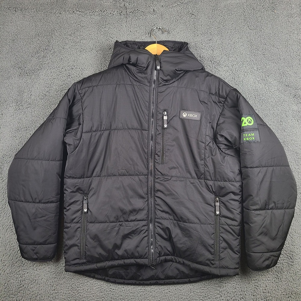Xbox 20th Anniversary Team Xbox Puffer Jacket Mens Small Black Hooded Ripstop